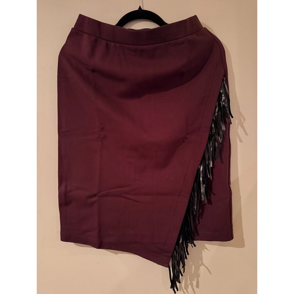 Colleen Lopez Ponte Knit Fringe Skirt Small NIP Chocolate Brown Boho Western -